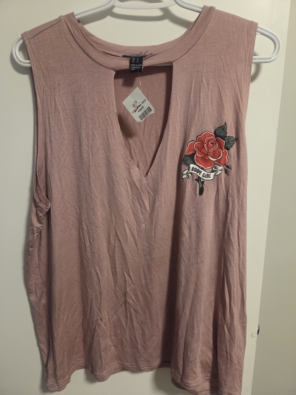 Streetwear Society Pink V-Neck Tank with Rose Patch